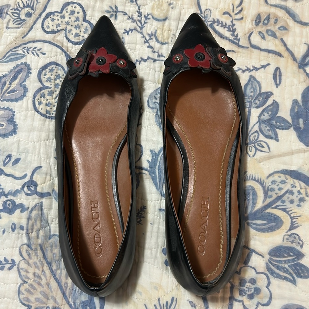 Coach Black flats with flower detail